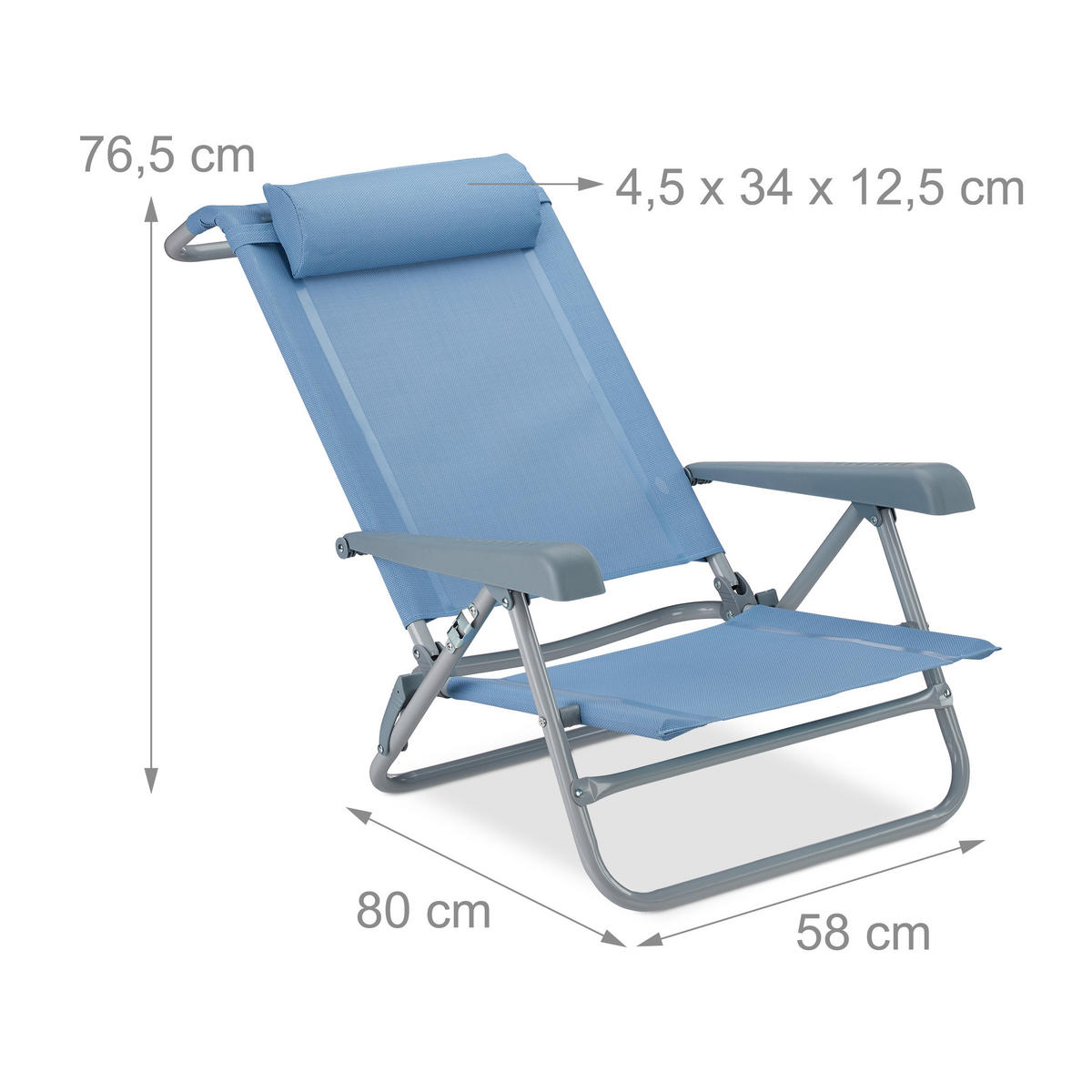 LIEGESTUHL - Hellblau, Kunststoff/Metall (58/76.5/80cm) - Relaxdays