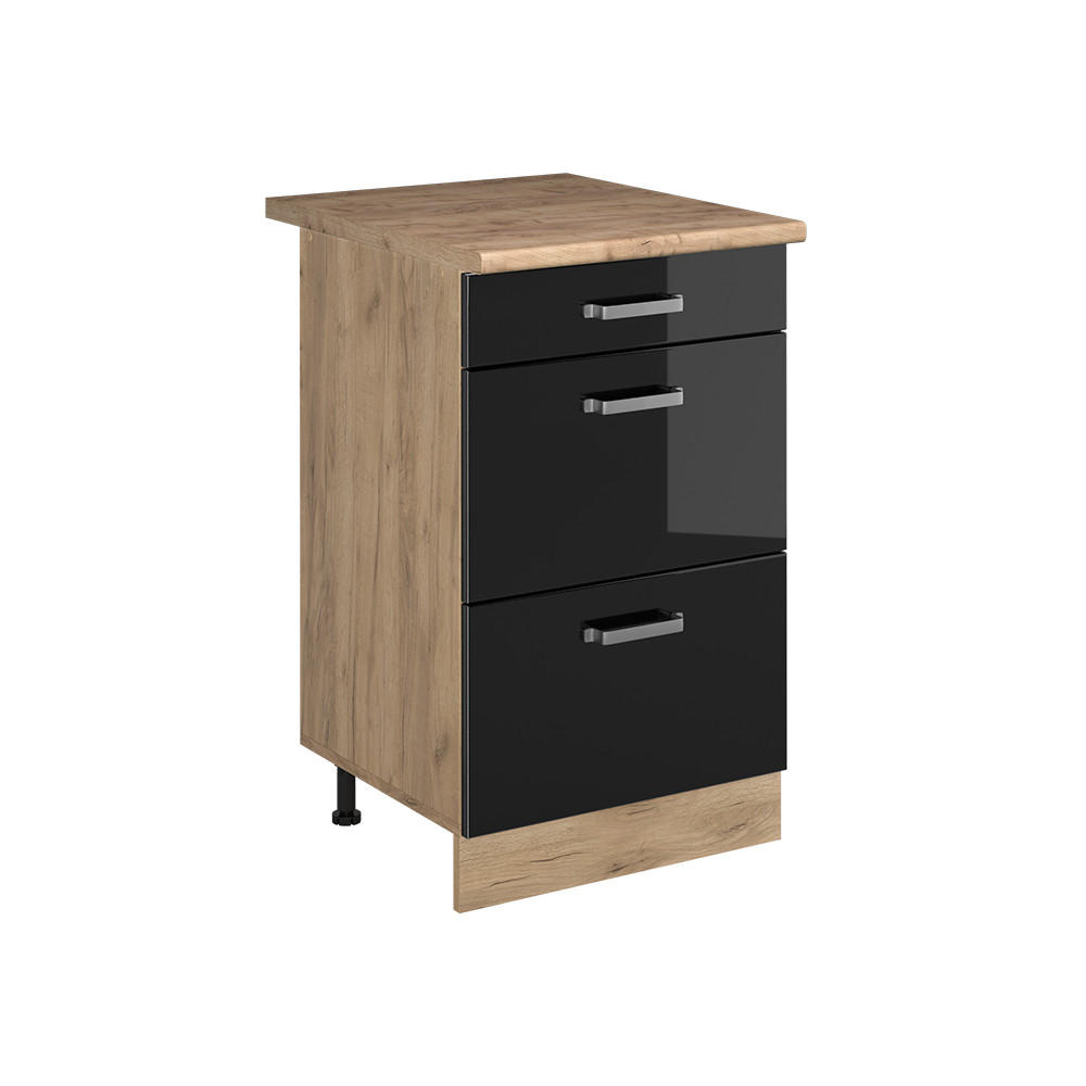 KÖKSUNDERSKÅP R-Line, Svart högblank/Goldkraft ek, 50 cm Auksinis ąžuolas stalviršis Svart högglans, Honungsek 81.6/50/60 cm