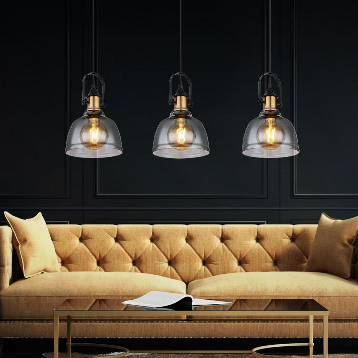 LED HÄNGELEUCHTE DOROTHEA Messing Grau - Grau, Glas (83.5/20/120cm) - Globo Lighting