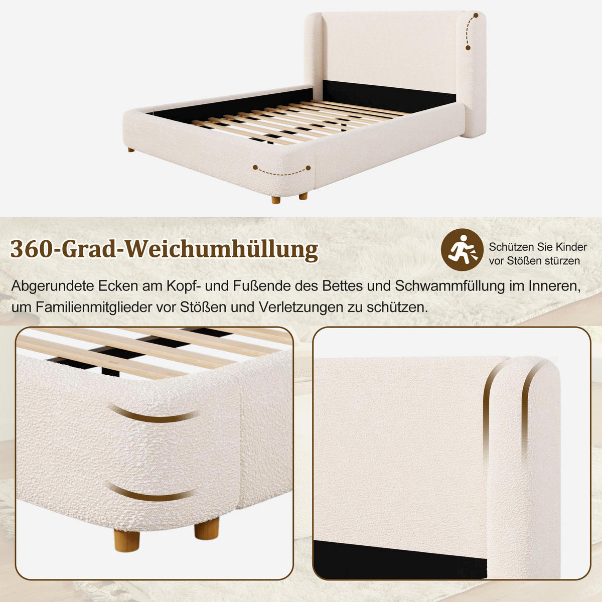 POLSTERBETT 180/200 cm mit Lattenrost, DE-41802, in Beige - Beige, Metall (180/200cm) - ComfortXL