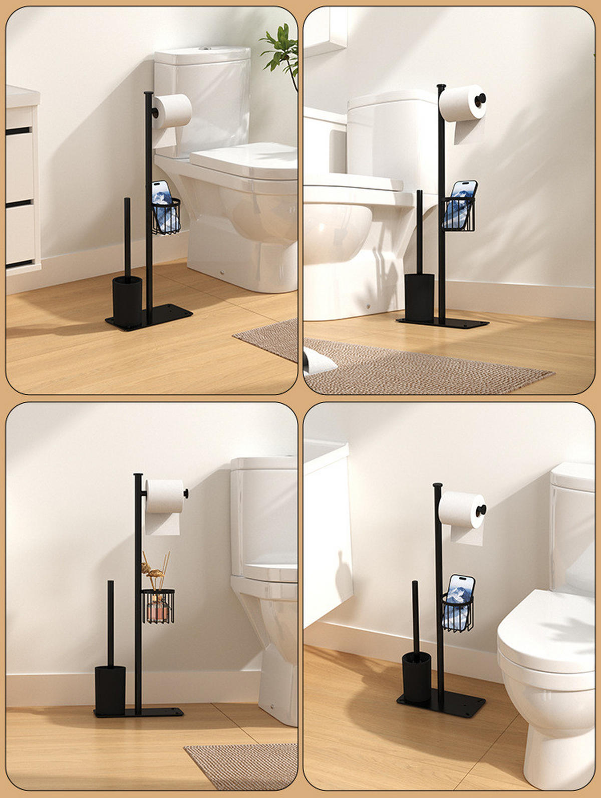 TOILETTENBÜRSTENHALTER – (Schwarz) 24 x 12 x 66 cm - Schwarz, Metall (12/66/24cm)