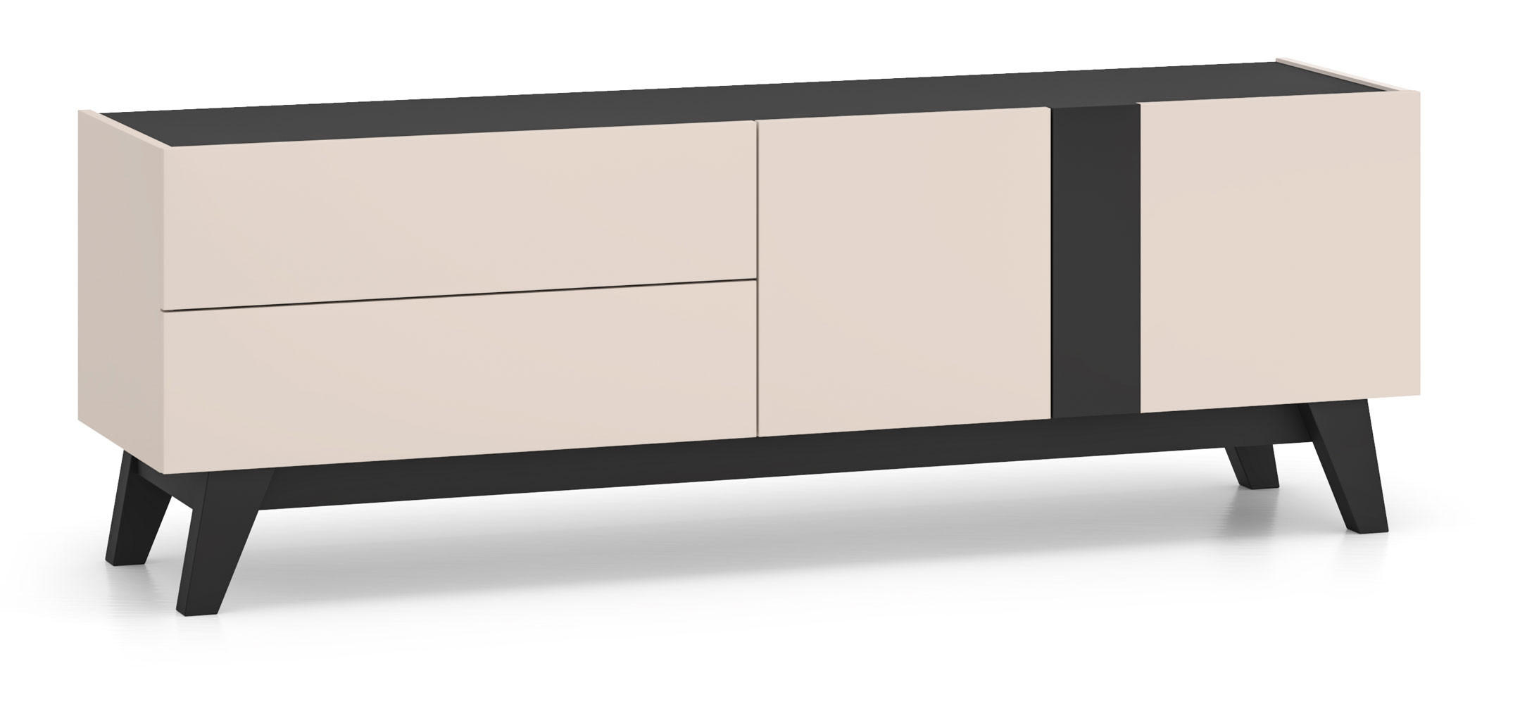 LOWBOARD Freshion Kaschmir / Schwarz 160 / 40 / 55cm - Multicolor/Creme, Holz/Holzwerkstoff (160/55/40cm) - Feldmann-Wohnen
