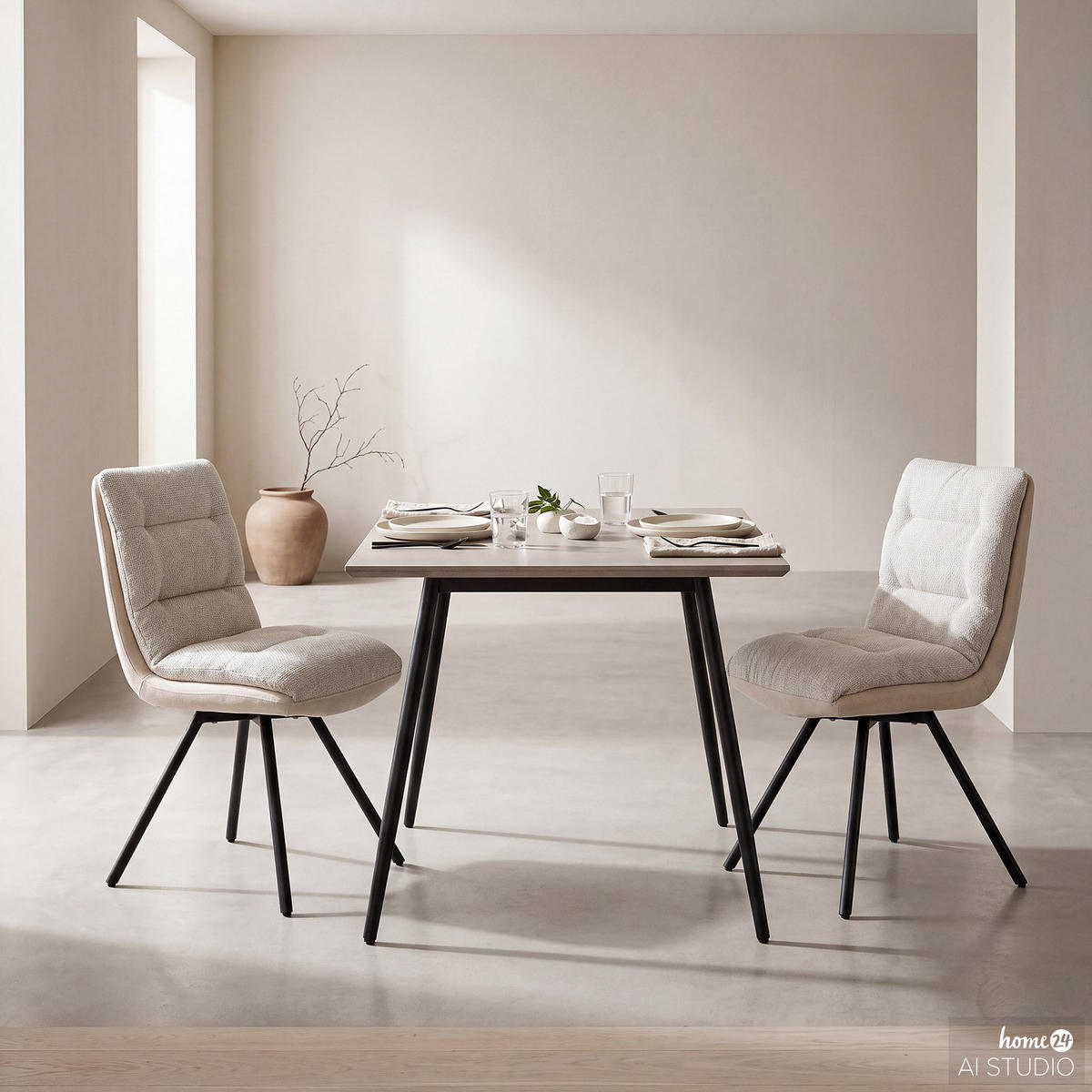 POLSTERSTUHL - 2er-Set - Creme/Schwarz, Textil/Metall (48/95/66cm) - home24