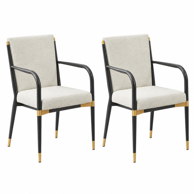 ESSZIMMERSTUHL 2er-Set mit Armlehnen Stoff Beige Schwarz-Gold - Beige, Metall (53/86/59cm) - Meubliv