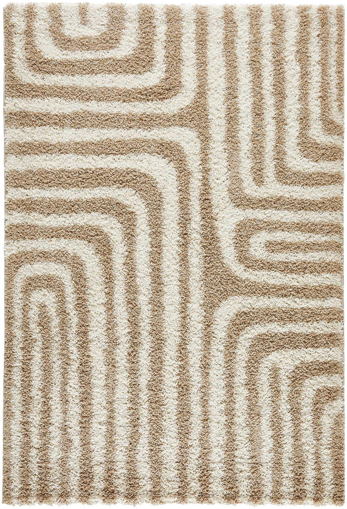 TEPPICH shaggy mit geometrischem Muster in Beige Olympe 80x140 cm - Beige, Textil (80/140cm) - Nazar Rugs