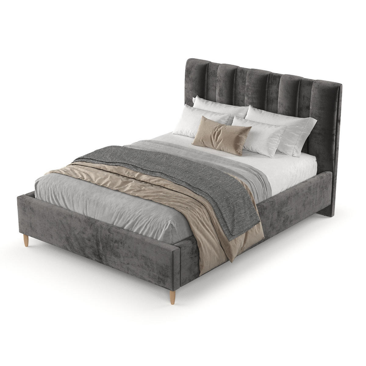 POLSTERBETT Loom 180/200 cm Anthrazit im Lotta Stoff - Anthrazit/Naturfarben, Holz/Holzwerkstoff (180/200cm) - AltaBeds