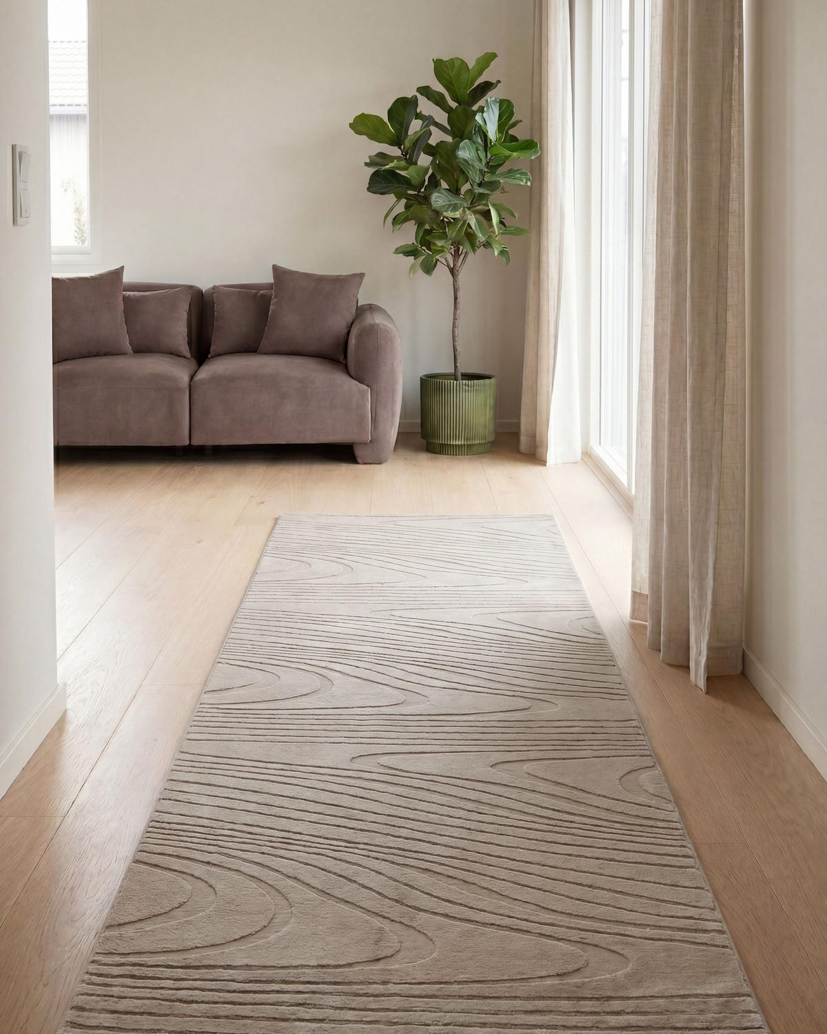 KOBEREC Z UMĚLÉ KOŽEŠINY Béžový 80/300 cm Ontake - béžová, plast (80/300cm) - Beliani