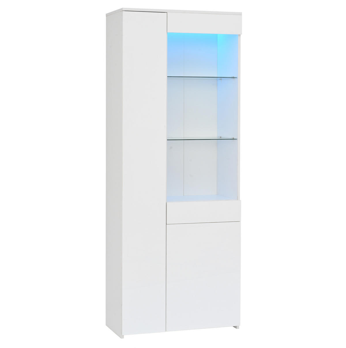 VITRINE 70/35/180 cm aus Spanplatte mit LED-Beleuchtung und Hochglanzfront Weiß - Weiß, Holzwerkstoff (70/180/35cm) - Modenvie