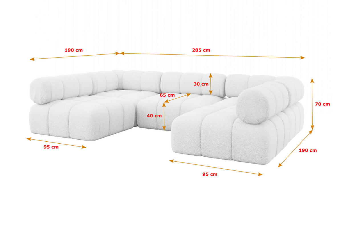 WOHNLANDSCHAFT modulares Sofa Garvo-U1 - 285x190x70 cm Weiß Bouclé - Weiß, Holzwerkstoff/Textil (285/70/190cm) - ALTDECOR