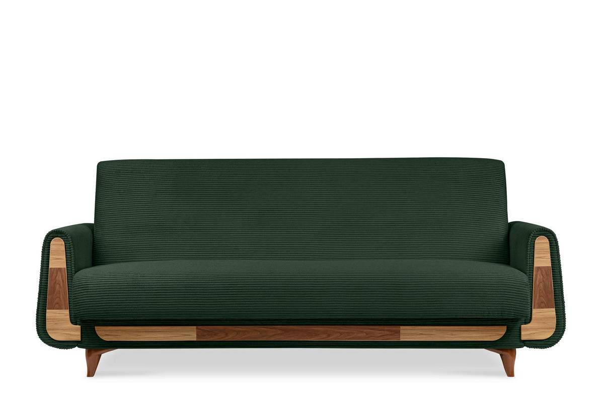 3-SITZER-SCHLAFSOFA GUSTAVO II mit Armlehnen, Dunkelgrün - Dunkelgrün, Holz/Holzwerkstoff (230/98/98cm) - KONSIMO®
