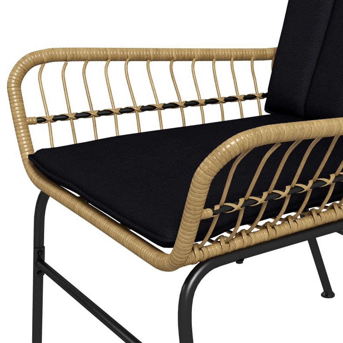 BALKONSET 3-teilig,50×50×40cm schwarz aus Rattan mit Kissen und Glas Tisch - Schwarz, Naturmaterialen - Modfu