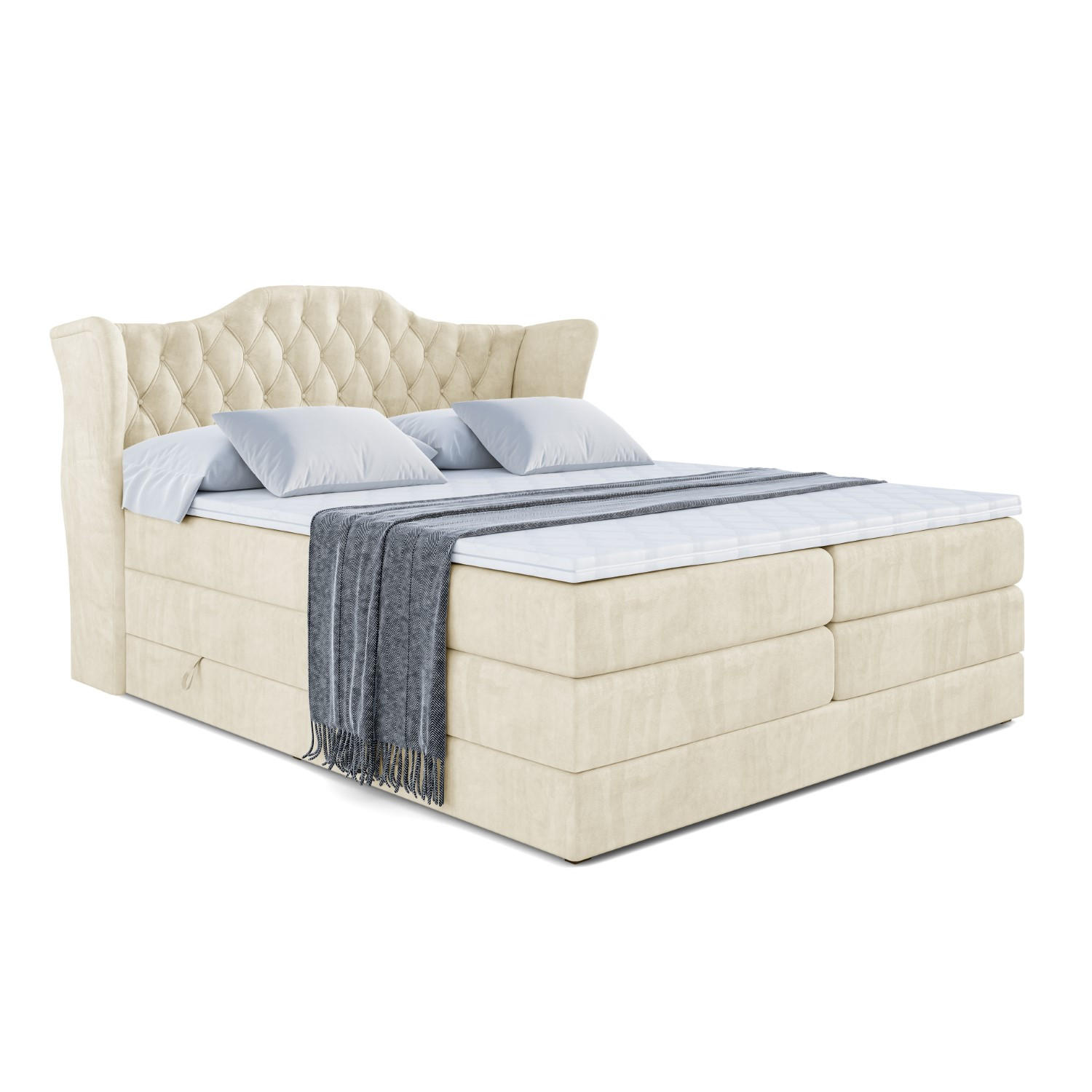 BOXSPRINGBETT VILA KING - 140x200 - H3/H4 - Beige - Beige, Holzwerkstoff (140/200cm) - ALTDECOR