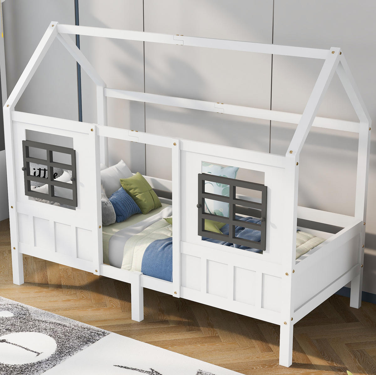 KINDERBETT 200/90 cm Weiß aus Kiefer/MDF mit 2 Fenstern - Weiß, Holz (90/200cm) - OKMYHOME