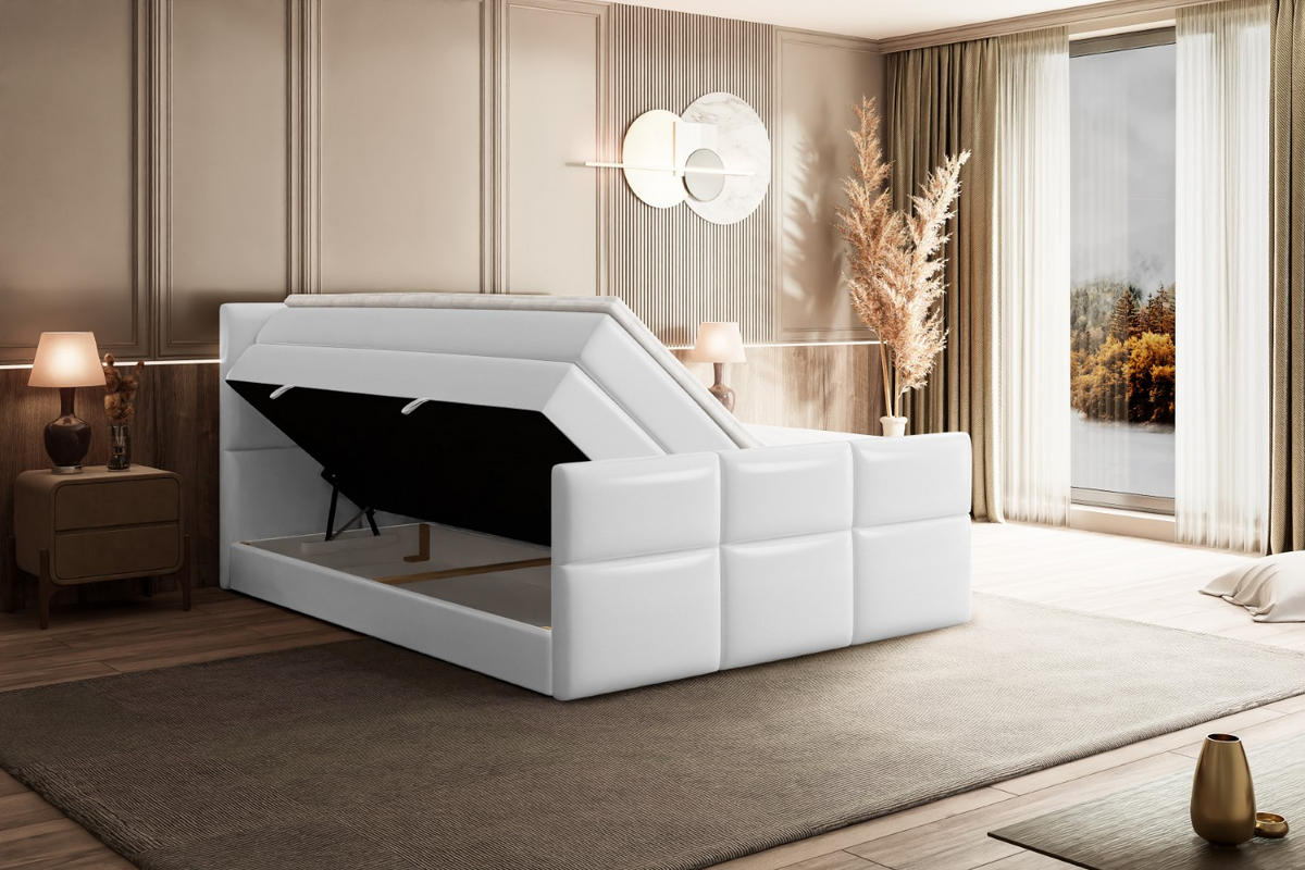 BOXSPRINGBETT OHIO-Z KING - 160x200 - H3/H4 - Weiß Hochglanz - Weiß Hochglanz, Holzwerkstoff (160/200cm) - ALTDECOR