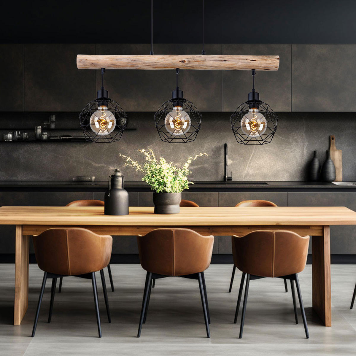 HÄNGELEUCHTE Holz Braun Metall Schwarz - Braun, Holz (76/18/120cm) - Globo Lighting