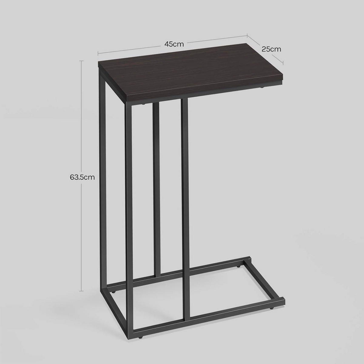 BEISTELLTISCH, Couchtisch C Form, 45 x 63,5 x 25 cm - Dunkelbraun/Schwarz, Holzwerkstoff/Metall (25/45/63.5cm) - Woltu