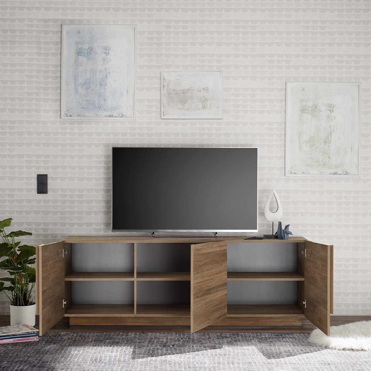 SIDEBOARD mit 3 Türen L182 cm - Jupiter - Eiche Artisan, Holzwerkstoff (44/90/182cm) - Calicosy