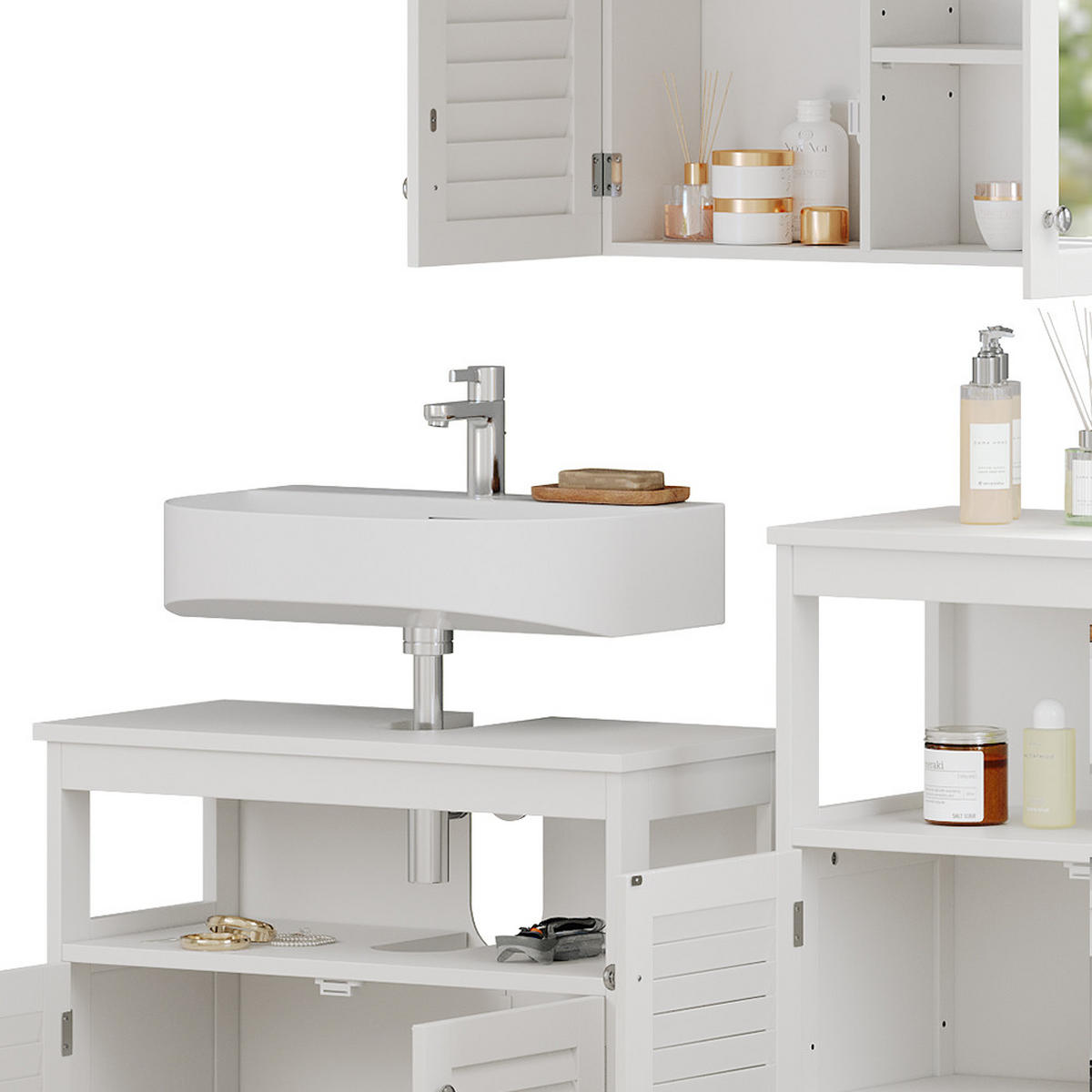 BADMÖBEL-SET Riad Weiß 3 Teile, Option 3 - Weiß, Holzwerkstoff (60/60/30cm) - Vicco