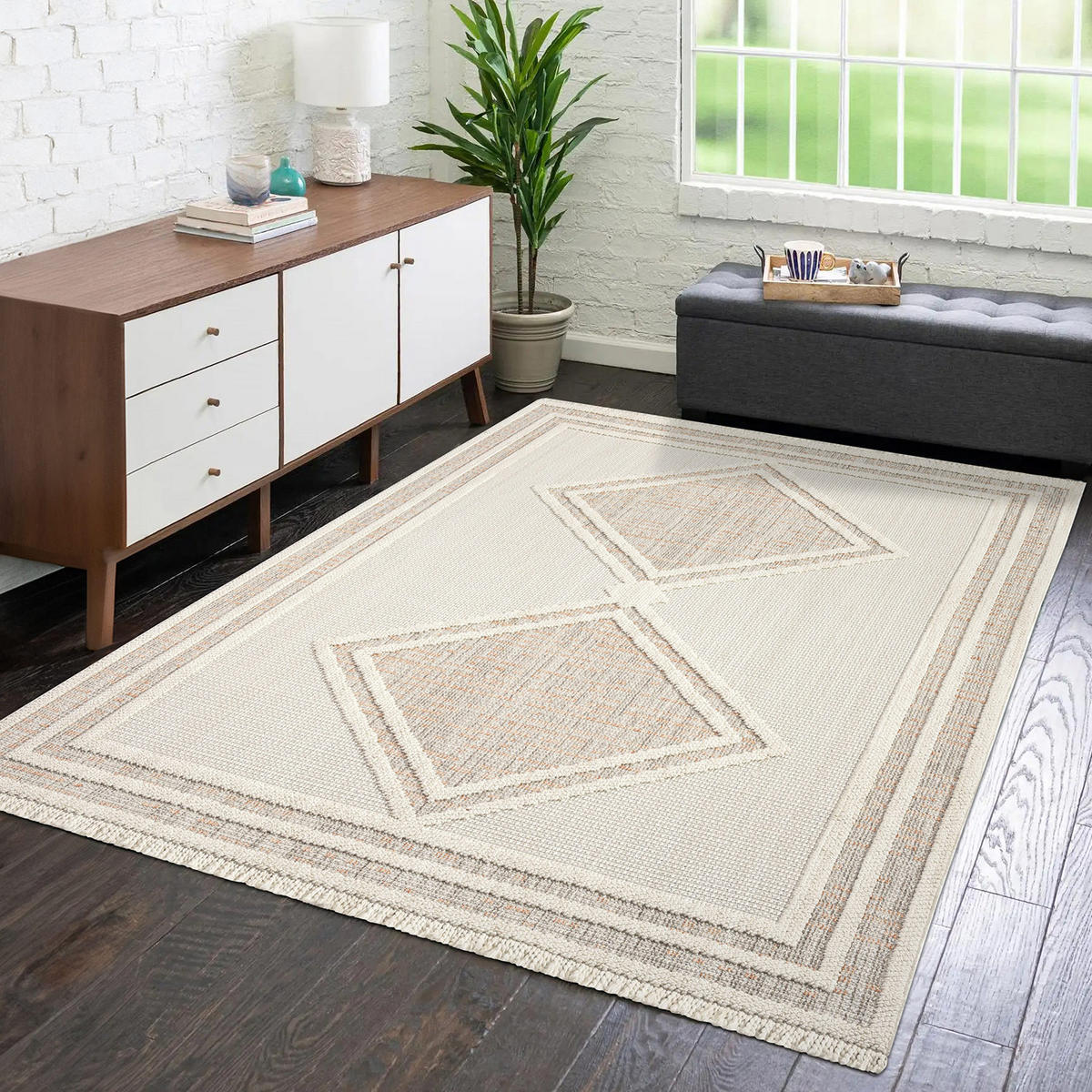 KURZFLOR-TEPPICH Lindo 8853 Terra 200x290 cm - Creme, Textil (200/290cm) - carpet city