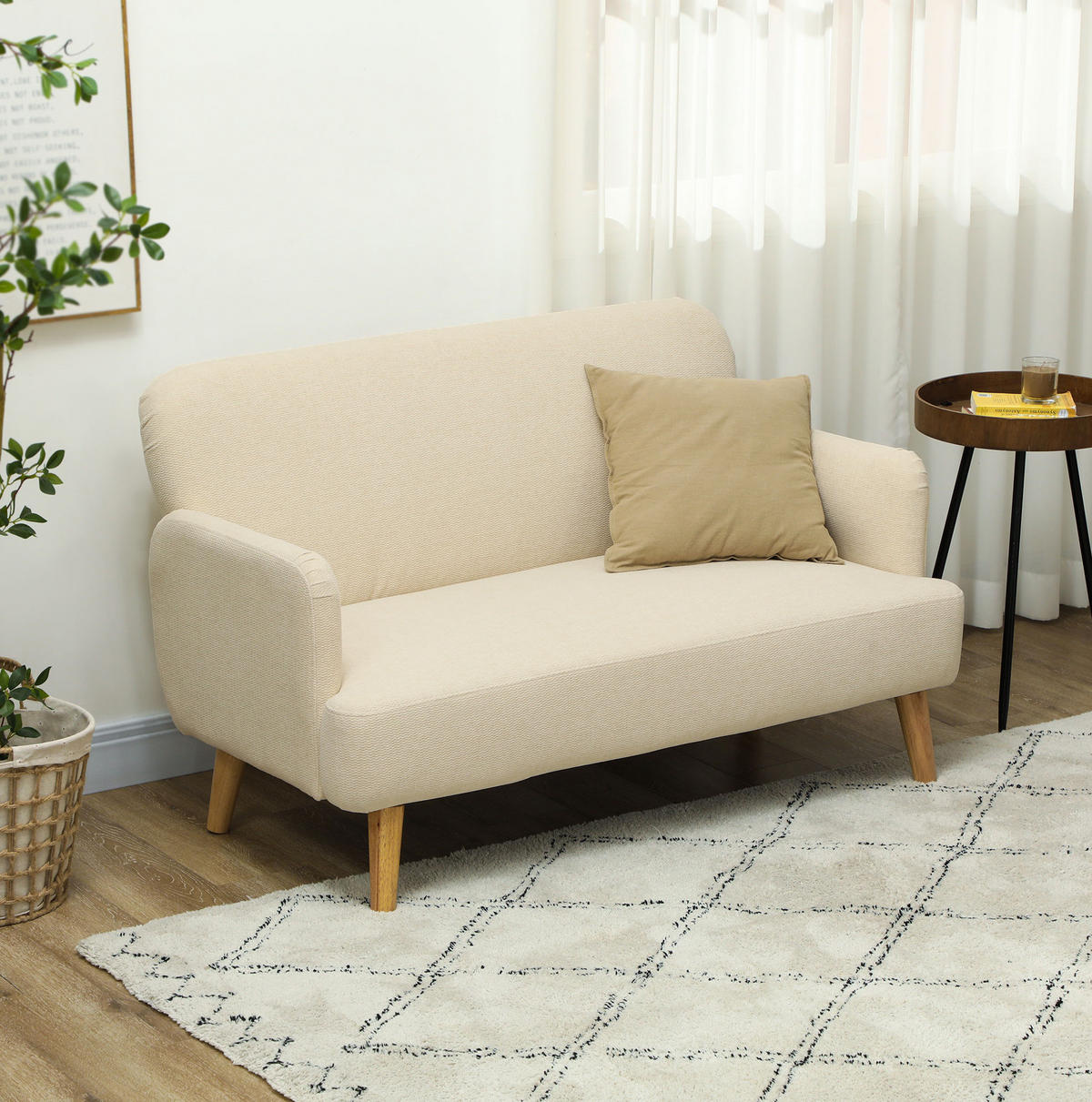 2-SITZER 130/74/79 cm Cremeweiß aus Samt mit Holzbeinen - Creme, Textil (74/79/130cm) - OKMYHOME