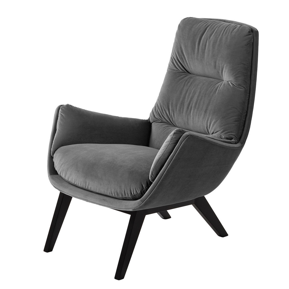 SESSEL mit Holzfüßen - Schwarz/Grau, Eichenholz/Textil (83/95/97cm) - home24