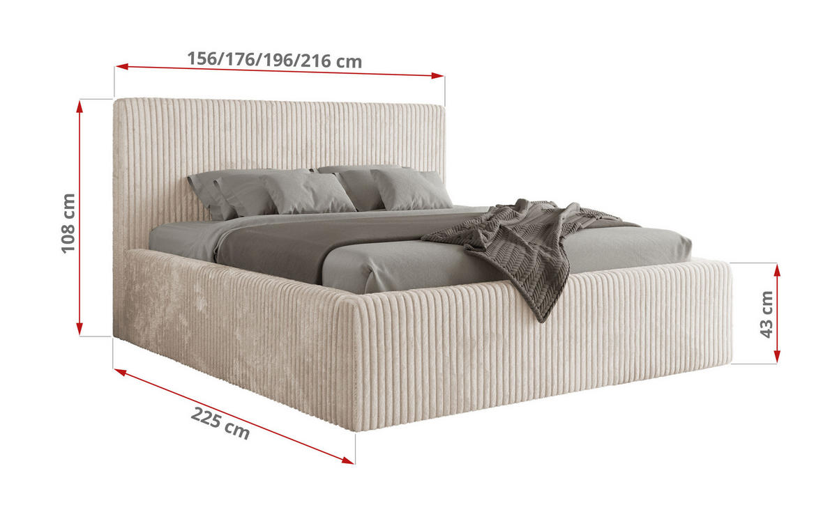 POLSTERBETT TILIANO CLASSIC 180/200 - Beige Cord - Multipocket-Matratze - Beige, Textil (180/200cm) - MKS