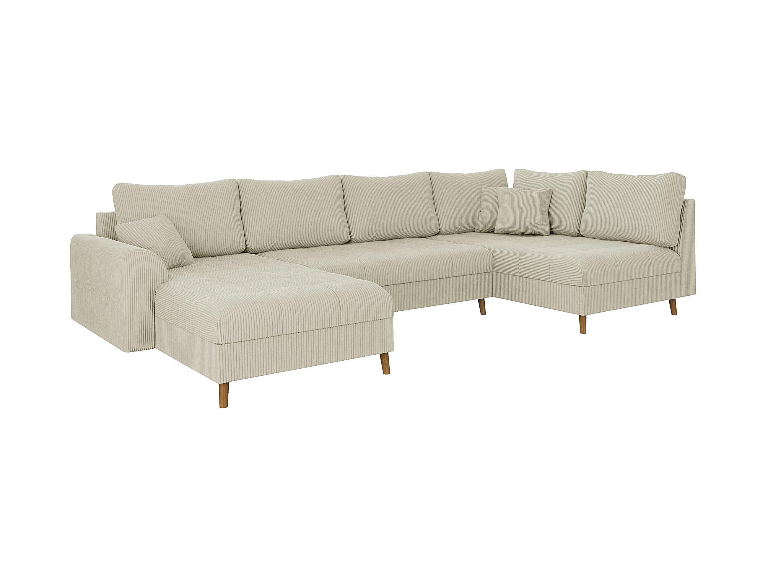 WOHNLANDSCHAFT Alma Beige Cord - Ottomane Links - Beige/Braun, Holz/Textil (310/81/161cm) - S-Style Möbel