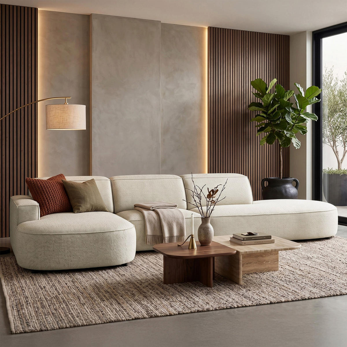 ECKSOFA Sallmo L-Form, 3-Sitzer, links 358 cm - Creme/Schwarz, Kunststoff/Textil (358/166cm) - Selsey