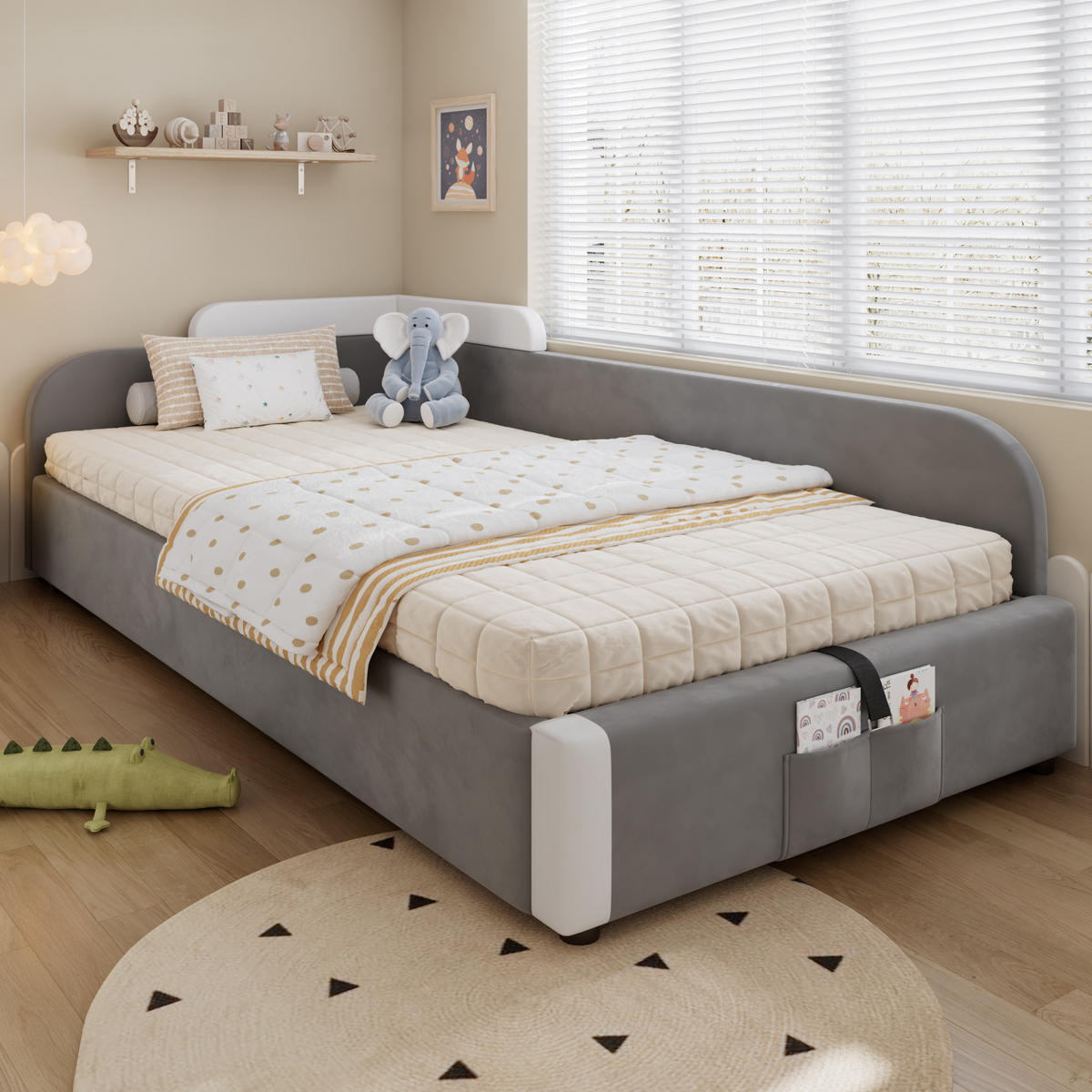 POLSTERBETT aus Samt 90x200 cm in Grau mit hydraulischem Stauraum - Grau, Textil (90/200cm) - Modfu