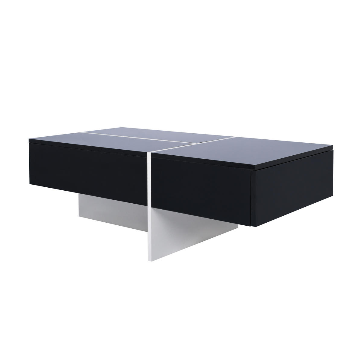 COUCHTISCH Schwarz Weiß LED-Beleuchtung 100/50/34,5 cm - Schwarz, Holzwerkstoff (50/100/34.5cm) - PANGIVO