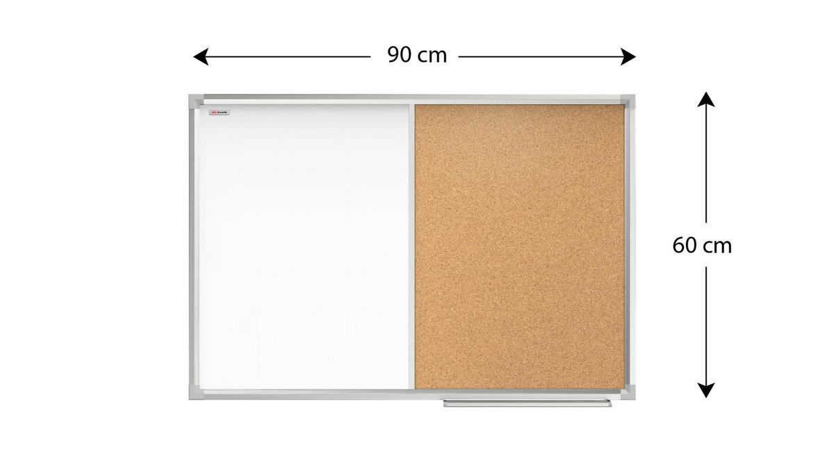 KOMBITAFEL Whiteboard und Kork-Pinnwand mit Alurahmen 90x60cm - Weiß, Metall (90/60/1.4cm) - ALLboards