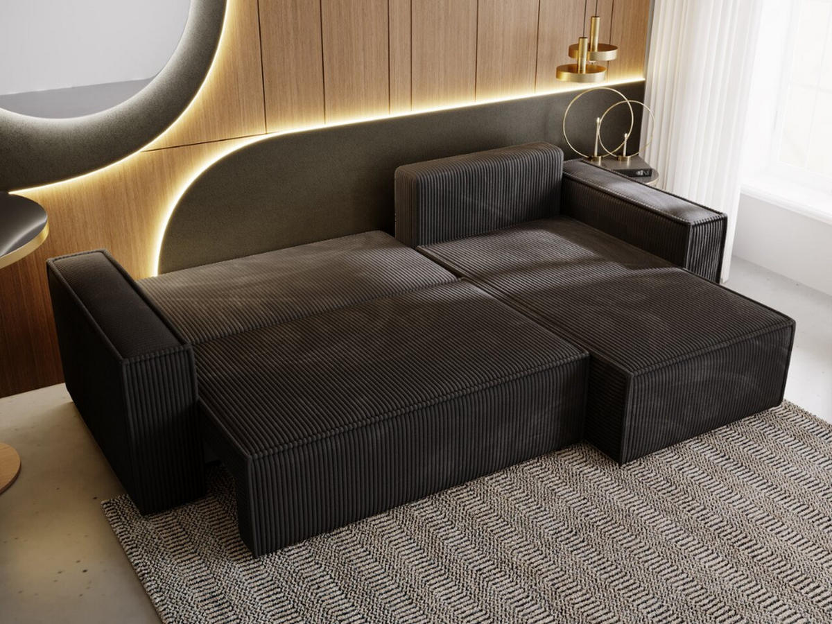 ECKSOFA Prato Schwarz Rechts - Schwarz, Holz/Kunststoff (280/170cm) - Graingold