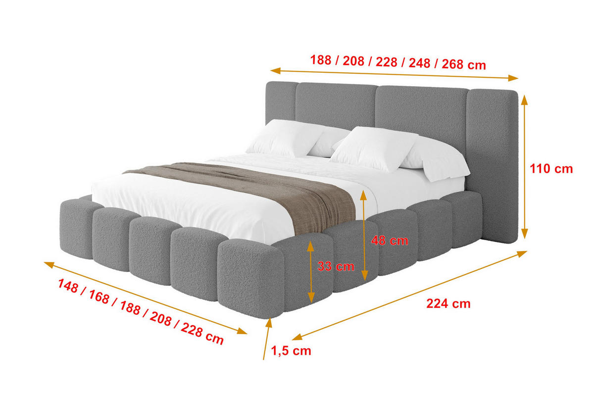 POLSTERBETT mit Bettkasten und Lattenrost, Bett mit Matratze H3/H4 - NILO 140x200 Grau - Greige, Holzwerkstoff/Textil (140/200cm) - ALTDECOR