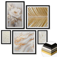 WANDBILDER 5er-Set - 50x50 cm & 20x30 cm & 40x60 cm Schwarzer Rahmen - Abstrakte Katzenmalereien - Schwarz, Kunststoff (40/60cm) - ArtPrintCave