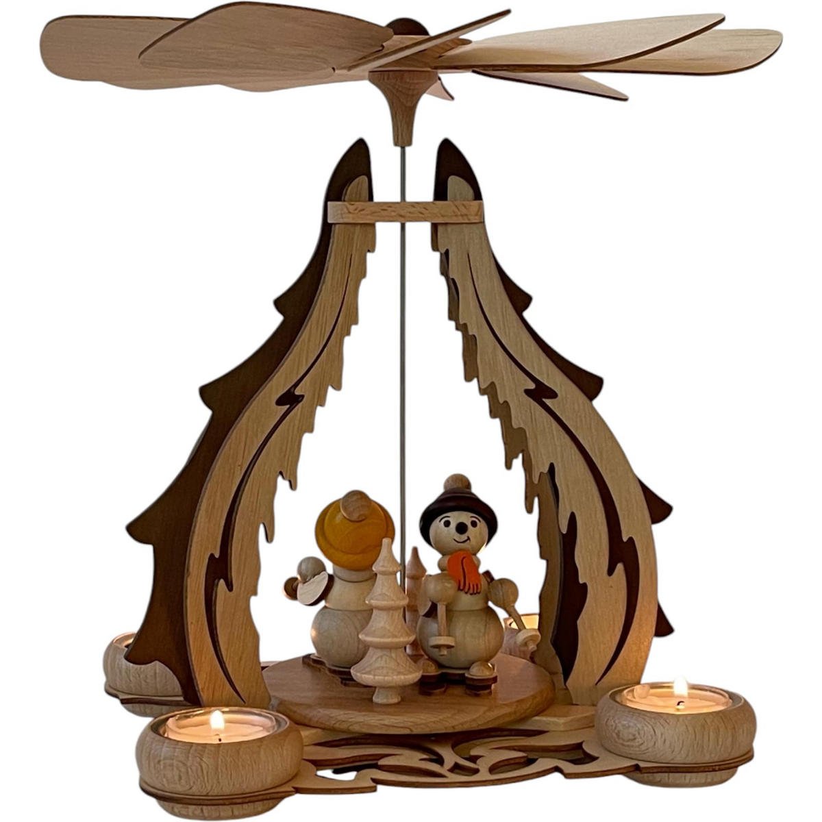 PYRAMIDE Schneemänner unter Eiszapfen für 4 Teelichter 23/21/30 cm - Multicolor, Holz (21/30/23cm)