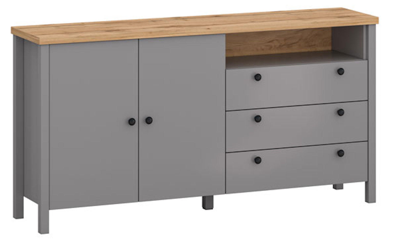 KOMMODE Melini schiefergrau / Eiche Delano hell 166 / 38 / 86 cm - Grau, Holz/Holzwerkstoff (166/86/38cm) - Feldmann-Wohnen