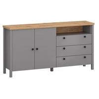 KOMMODE Melini schiefergrau / Eiche Delano hell 166 / 38 / 86 cm - Grau, Holz/Holzwerkstoff (166/86/38cm) - Feldmann-Wohnen
