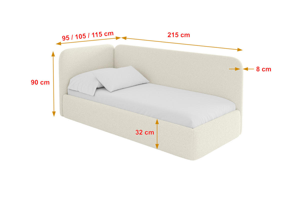 EINZELLBETT Jugendbett mit Bettkasten und Matratze H3/H4, Rechts - ELSY 80x200 Beige - Perlmutt, Holzwerkstoff/Textil (80/200cm) - ALTDECOR