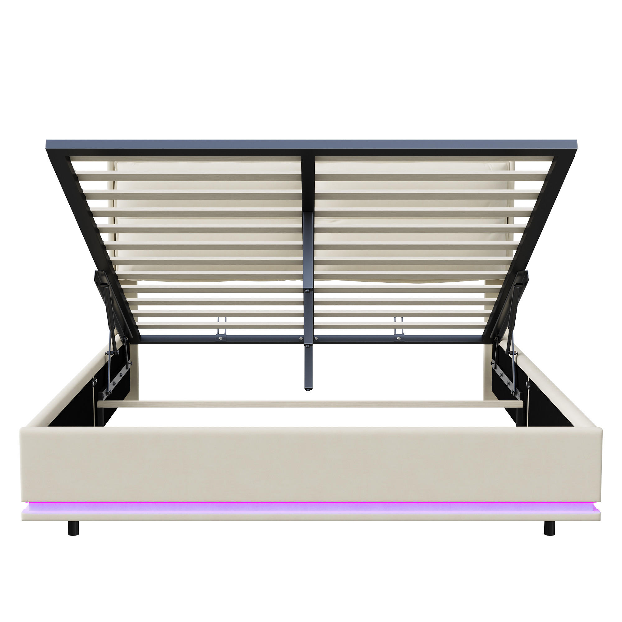 POLSTERBETT 160x200 cm mit LED, USB, Lattenrost, Beige - Beige, Metall (160/200cm)