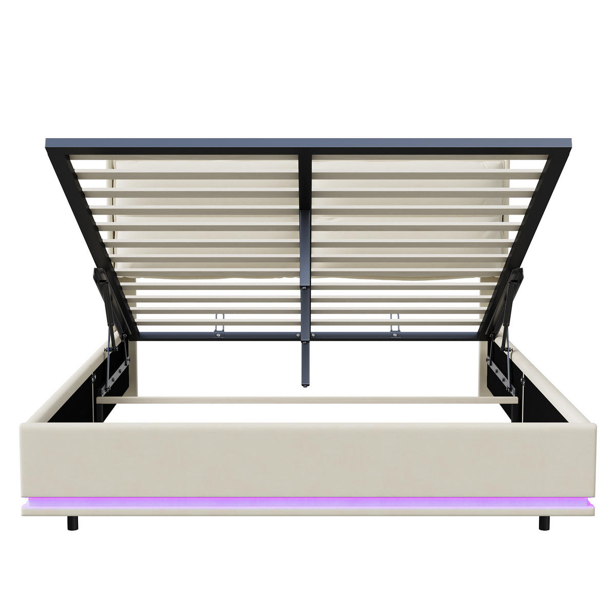 POLSTERBETT 140x200 cm LED USB Lattenrost Stauraum beige - Beige, Holz (140/200cm) - LEBENLANG