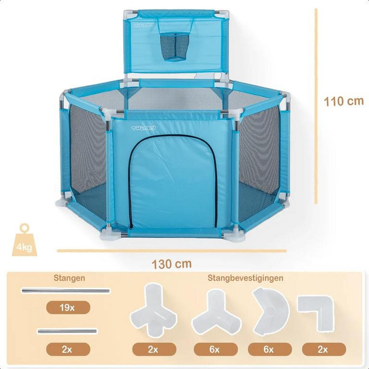 LAUFSTALL mit 50x Ozeanbällen Krabbellaufstall für Babys Blau - Blau, Kunststoff (130/130cm) - Twinky