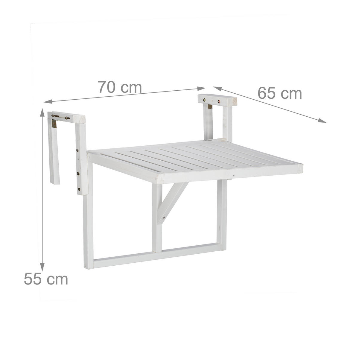 BALKONKLAPPTISCH - Weiß, Holz/Metall (65/70/55cm) - Relaxdays