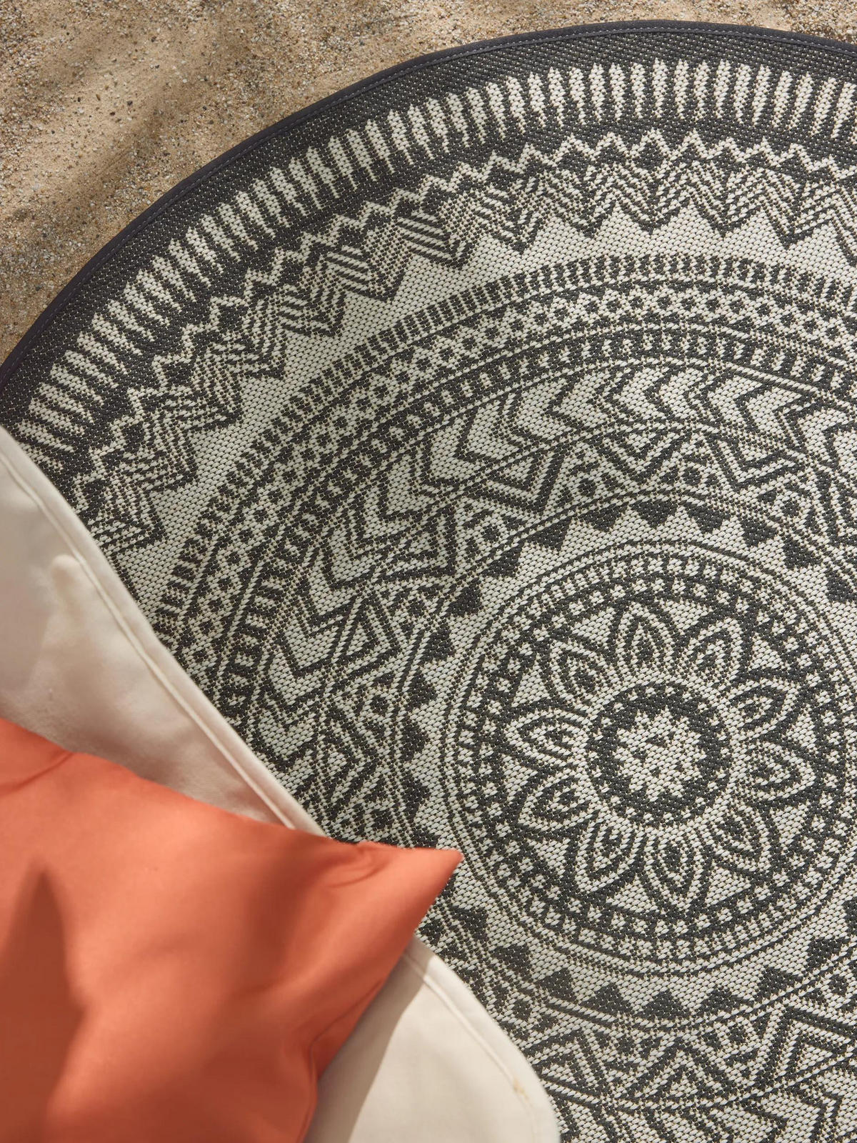 OUTDOORTEPPICH Metro Schwarz/Weiß ø 120 cm rund - Schwarz, Textil (120/120cm) - benuta Nest