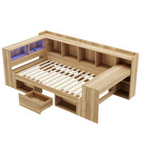 STAURRAUMBETT 90/200 cm DE-03117, mit LED, Schreibtisch und Regalen, in Natur - Naturfarben, Holzwerkstoff (90/190cm) - ComfortXL