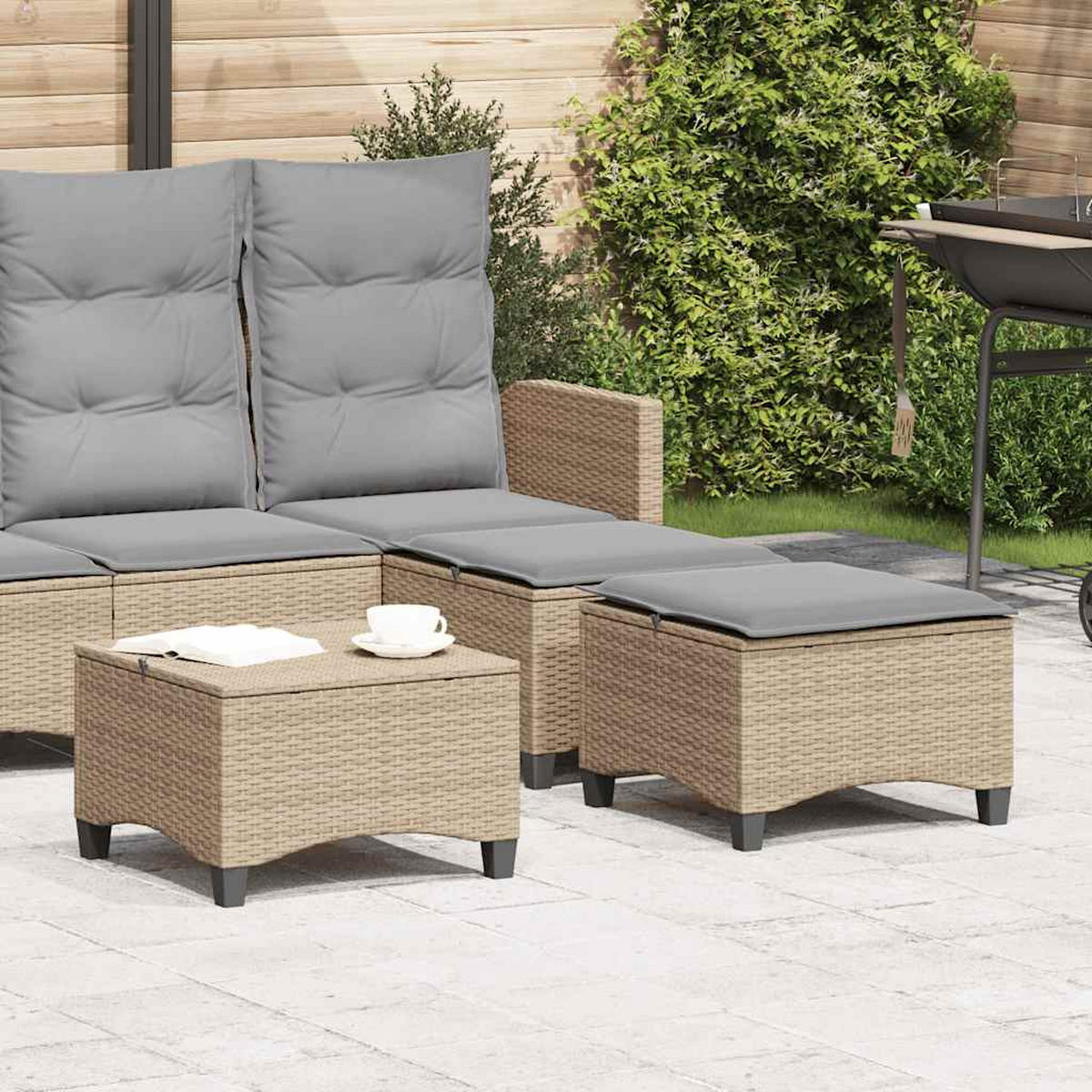GARTENHOCKER Mit Kissen 2 Stk. Beige 55/55/36 Cm Poly Rattan - Beige, Kunststoff (55/36/55cm) - vidaXL