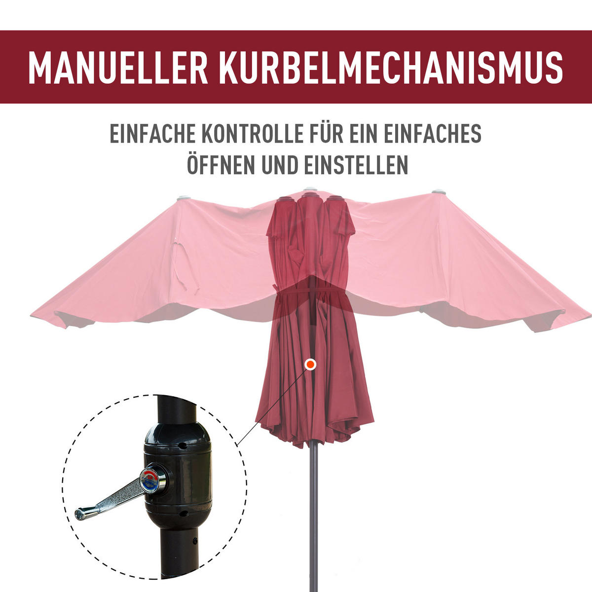 SONNENSCHIRM, Gartenschirm, Marktschirm, Doppelsonnenschirm, Terrassenschirm, Weinrot, Oval - Weinrot, Metall (270/460cm) - Outsunny
