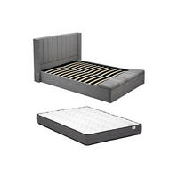 BETT mit Bettkasten - 2 Personen - Stoff - Grau - Grau, Textil (160/200cm) - Vente-Unique