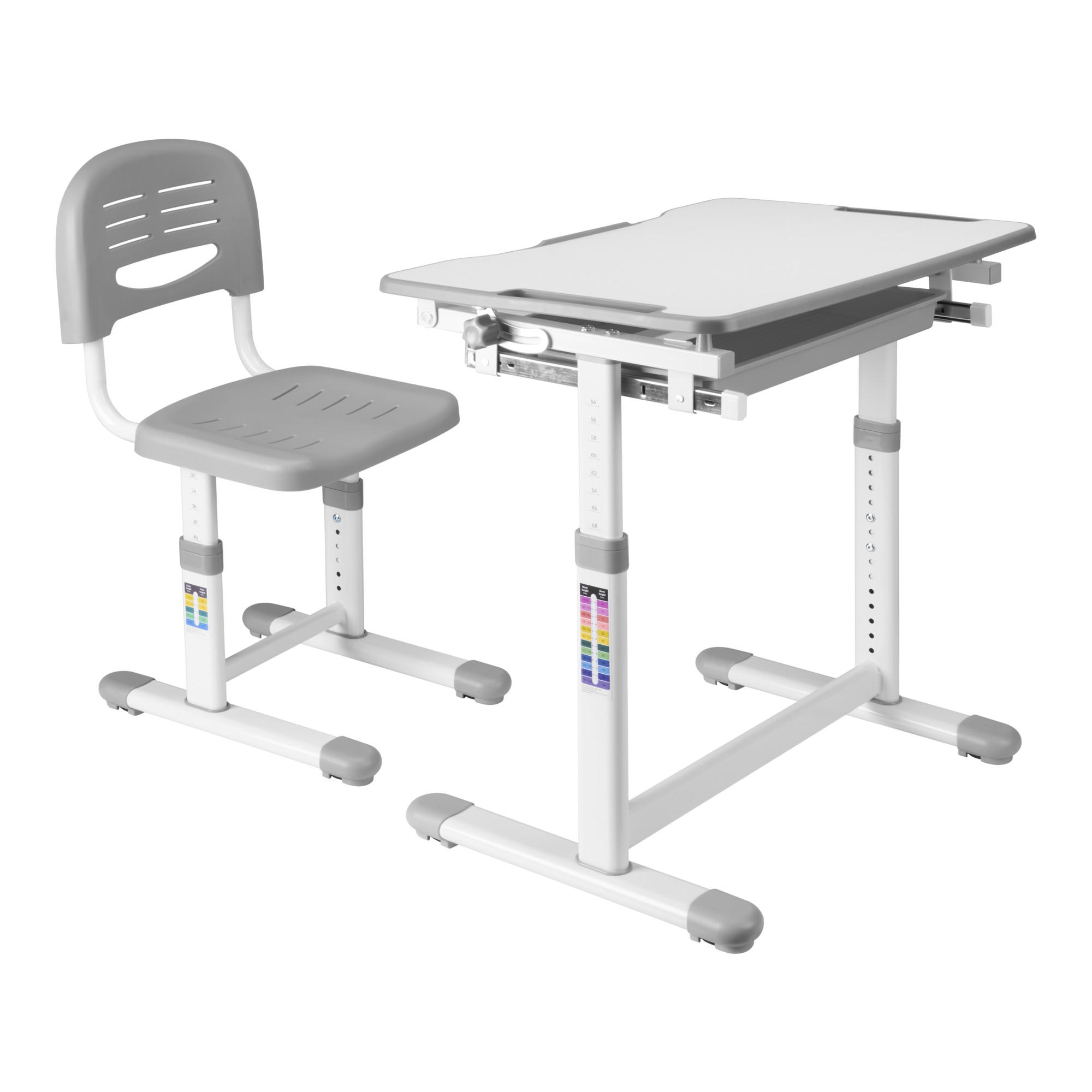 KINDERSCHREIBTISCH-SET 2 TLG. Sala - Weiß/Grau, Holzwerkstoff/Kunststoff (66.5/54/47.5cm) - [en.casa]