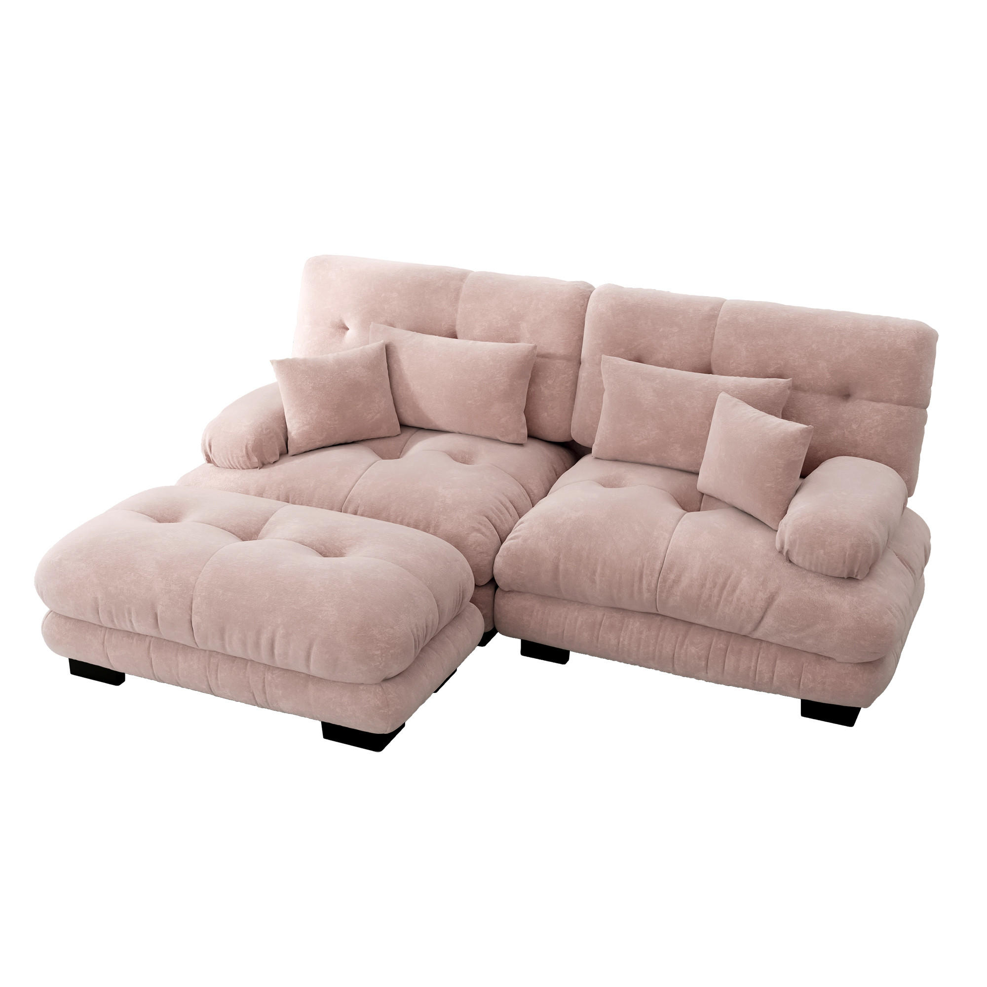 ECKSOFA Chenille Pink mit Kissen und Ottomane - Rosa, Textil (220/145cm) - WISHDOR