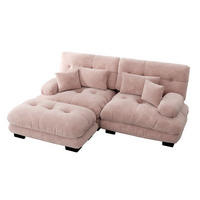 ECKSOFA Chenille Pink mit Kissen und Ottomane - Rosa, Textil (220/145cm) - WISHDOR